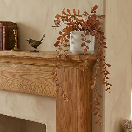 Image of Dekorly 2 Pack Artificial Plants Artificial Hanging Plants Faux Eucalyptus Leaf Greenery Fake Hanging Eucalyptus Plant (Green) (2, Orange)