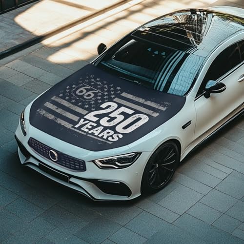 Image of Route 66 250 Years Car Hood Cover Car Hood Wraps Auto Banner Stretchable Auto Decorative Accessories for Compact Sedans SUV Trucks (59x39 Inch)