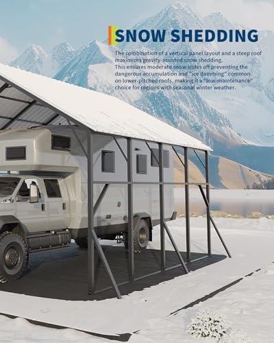Image of Garvee 20x20 ft Metal Carport Kit, 120 Steep-Pitch Vertical Roof for Snow Shedding, 173 inch High-Clearance RV & Tractor Shelter, Heavy-Duty 2 Cars Car Port with Reinforced Frame