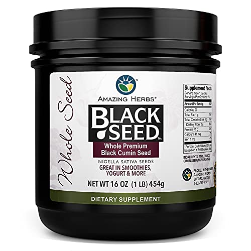 Amazing Herbs Whole Premium Black Cumin Seed - Nigella Sativa Seeds, Organic, Gluten-Free, Non-GMO, Supports Immune System, Cardiovascular Health, & Digestion - 16 oz