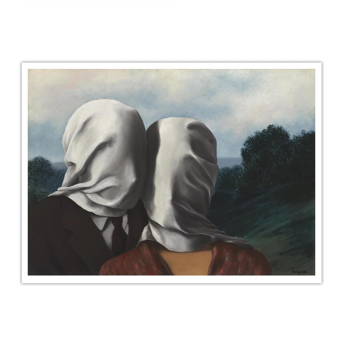 SHENGPOSTER Romantic Sweethearts Canvas Wall Art Rene Magritte the Lovers Ii Art Print Classic Surrealism Veiled Couple Oil Painting Reproduction Decor Frameless 80x105cm