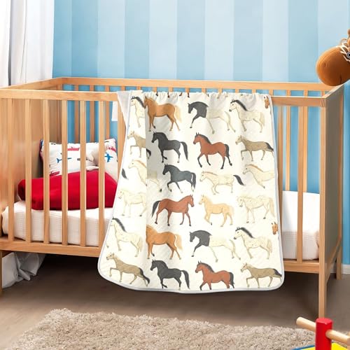 Image of Vintage Horse Baby Blankets Soft Warm Crib Stroller Blanket for Toddler Newborn Girl Boy 30x40in