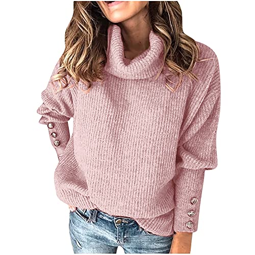 Womens Oversized Turtleneck Sweater Pullover Softest Cowl Neck Knit Long Sleeve Slouchy Fall Winter Trendy Jumper Tops Pink