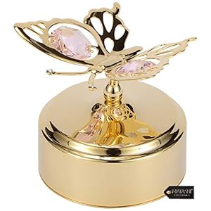 Matashi Christmas Music Box – 24K Gold Plated Butterfly Figurine with Crystals, Plays “Memory” – Elegant Tabletop Showpiece for Christmas, Valentine’s Day, Mother’s Day