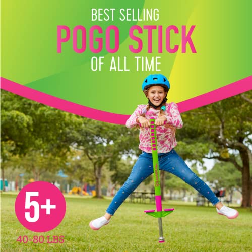 Image of Flybar Limited Edition Foam Maverick Pogo Stick for Kids - Two New Rubber Hand Grips (Lime /Purple)