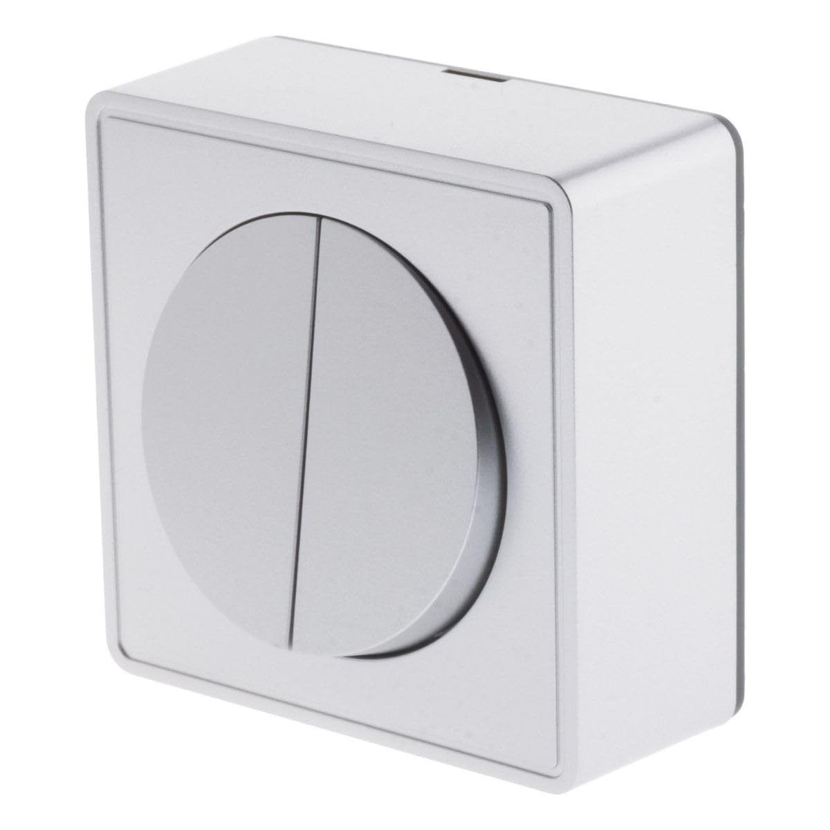 Zenitech, interruptor doble de superficie Vulco 10A, plástico policarbonato, 7 x 7 x 3 cm, clase energética A, normas CE, garantía de 2 años, control de luz de dos puntos