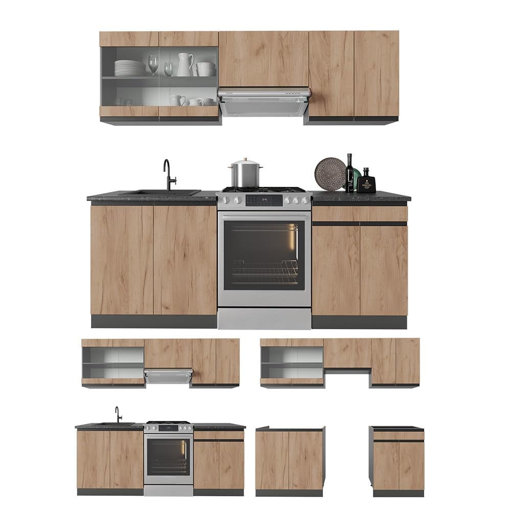 Vicco Küchenzeile R-Line, Goldkraft Eiche/Anthrazit, 200 cm