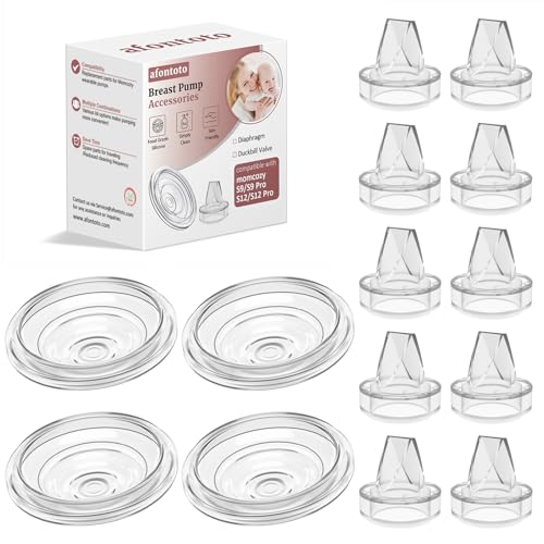 14Pack Breast Pump Parts Compatible with momcozy S9 Pro/S12 Pro/S9/S12 Wearable Breastpump 10Pack Duckbill Valve & 4Pack Silicone Diaphragm Breast Pump Replacement Parts Breastfeeding Essentials Kit