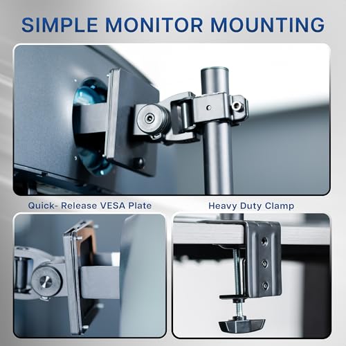 Image of VIVO Dual Vertically Stacked Ultra-Wide Monitor Desk Mount for up to 49 inch Ultrawide Screens, Extra Tall Heavy Duty Adjustable Stand Holds 44 lbs Per Screen, Black, STAND-V202R
