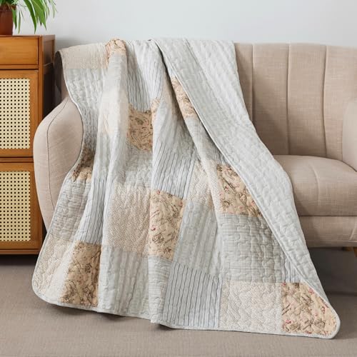 SLPR Cotton Quilted Throw Blanket, 50" x 60" Floral Farmhouse