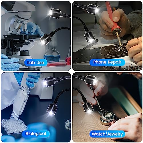 Image of Microscope Articulated Arm Stand Gooseneck Light Set, Dual Gooseneck Spot Light C Mount Lens Holder 26mm-52mm Adjustable Clamp, HDMI USB Camera Lens Electronic Soldering Repairing Stand (Spotlight)