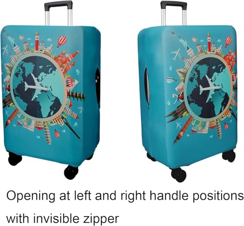 Travel Themed Luggage Cover Teal Modern Airplane Luggage Cover Aesthetic Waterproof Elastic Suitcase luggage covers for suitcase tsa approved Fits 25-28 Inch Luggage2