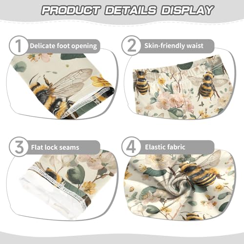 Boccsty Watercolor Flowers Green Leaves Yellow Bees Girls Leggings Kids Yoga Pants Dance Active Tights 4T3