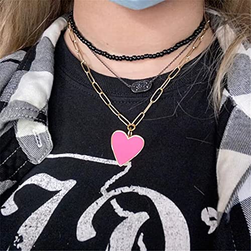 Meeran Heart Necklace for Women Girls,Preppy Jewelry Dainty Paperclip Chain Necklace for Women,Cute Pink Heart Preppy Necklaces 16+2 Inches - Image 3