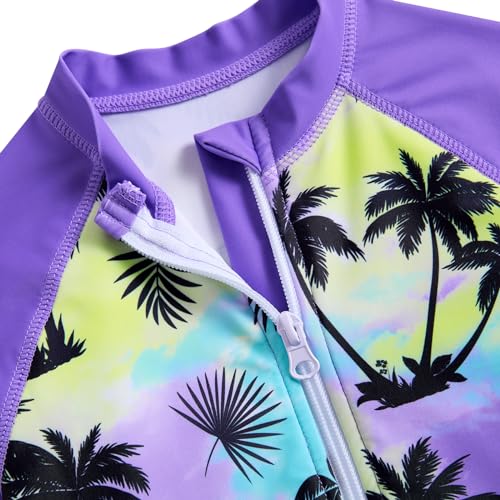 Image of Funnycokid Girls Swimsuit 3 Pieces Zip Rash Guard Bathing Suits Set Kids Bikini Boyshort Summer Swimwear 3-14 Years