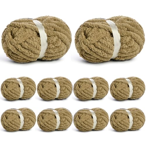 Image of 10 Pack of Jumbo Chunky Yarn for Hand Knitting,10# Super Bulky-Fluffy Chenille Yarn, 220 yds /70.5 oz Soft Thick Yarn for Crocheting Chunky Knit Throw Blankets.(Khaki)
