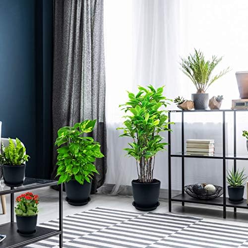 5 Pcs Plastic Plant Pots 11/14/15/18/19 cm Flower Nursery Pot Indoor Modern Decoration Plant Pots Perfect for Indoor and Outdoor with Drainage Hole and Tray for All Plants (Black)