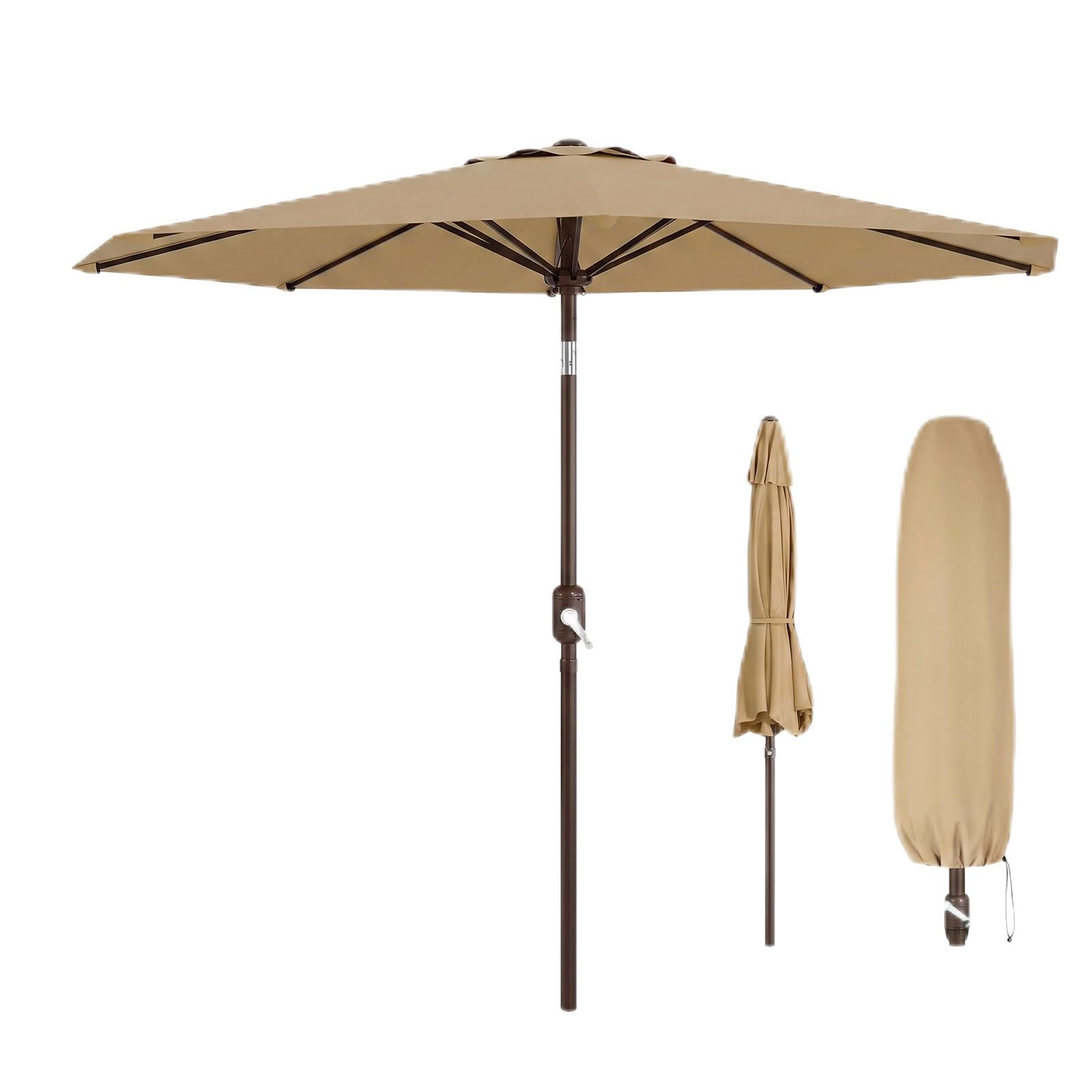 Sonnenschirm 270 cm mit Kurbelbedienung & Neigefunktion, UV50+ wasserabweisend, robuster Gartenschirm mit 8 Rippen für Garten, Terrasse, Balkon & Pool