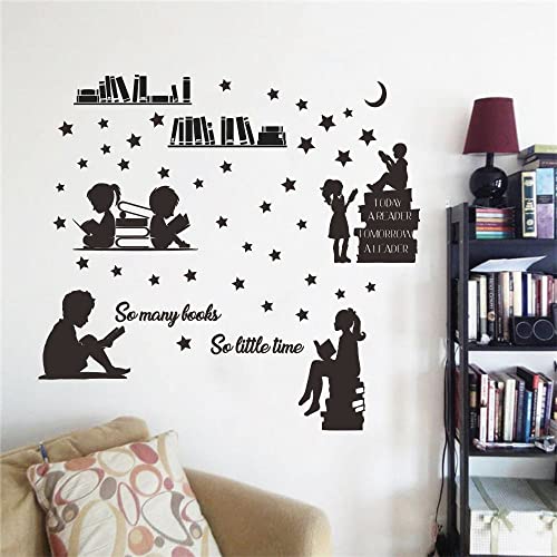 Anfrjji So Many Books So Little Time Removable Vinyl Wall Decal Sticker Reading Book Wall Sticker “Today A Reader Tomorrow A Leader”Library School Classroom Bookshelf Sky Full Of Stars Wall Art Sticker - Study Room Bookshop Decoration Effect Size 31"X 34" Inch Jwh202 (Black) #TOP5