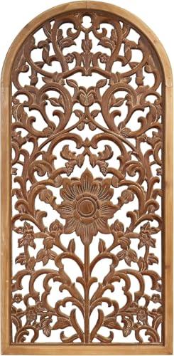 Image of Decor Delights Wall panel Floral MDF Wall Decoration Panel, Hanging Wood Carving Wall Decoration Panel for Living Room, Bedroom, Hallway, Office Wooden Wall Hanging Plaque, Wood Carving (Arch Brown)
