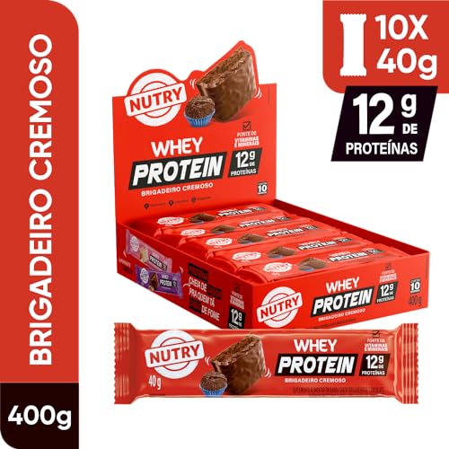 Nutry Barra De Proteínas Whey Brigadeiro Cremoso 40G - Display Com 10 Unidades - Com Vitaminas E Min