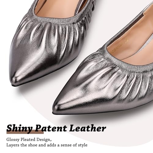 Zelaprox Women's Kitten Heel Bridal Shiny Pleated Wedding Shoes Slip on Low Heels Closed Pointed-Toe Comfortable Shoes for Work Office Casual Party Dress Prom Pumps2