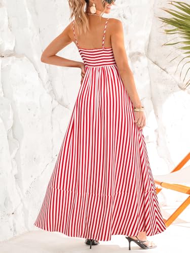 Image of CUPSHE Womens Summer Maxi Dress Casual Sleeveless Square Neck Striped Beach Long Dress with Pockets