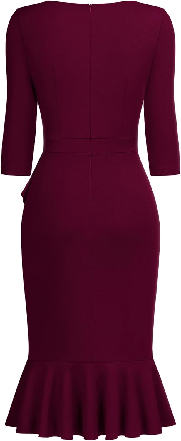 Miusol Women's Retro V-Neck Ruffle Slim Cocktail Party Dress - Image 6