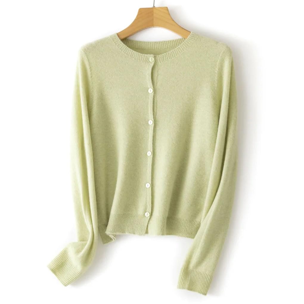 Cárdigan de lana de color sólido para mujer, sin costuras, cuello redondo, suéter de punto fino y simple