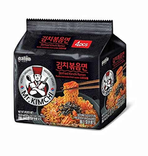 Image of Paldo Fun & Yum Mr. Kimchi Noodles, Original Vegetarian Korean Ramyun, Stir Fried Kimchi Ramen, 134 Grams(Pack of 4)