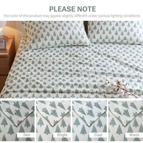 Image of True North by Sleep Philosophy Cotton Sheet Set Cozy Print 100% Cotton Flannel Sheets Bedding Set, Oversized Sheets, Deep Pocket Fits Up to 14 inch Mattress Queen Bed Sheets Queen Ikat Tree 4 Piece