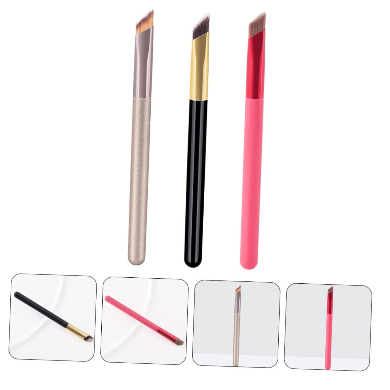 FRCOLOR 5 Set Di Pennelli Per Il Trucco Set Di Pennelli Per Sopracciglia Angolati Blush Eye Brush Strumenti Per Il Trucco Per Ragazze Sottili 3 Pezzi * 5