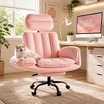 HOMRELEXA Cross Legged Office Chair, Big and Tall Ergonomic Executive Desk Chair with Footrest, Teddy Velvet, 0°-90° Adjustable Armrests, Wide Seat, Comfy Reclining Swivel Computer Chair, Pink