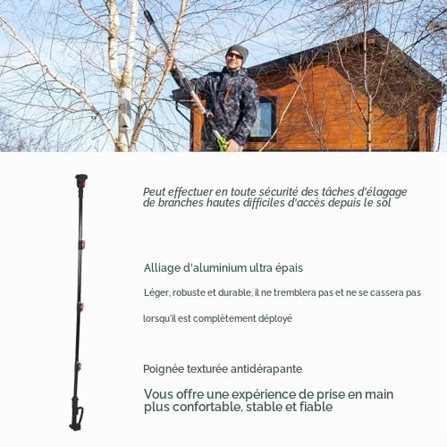 Fixation de Perche d'extension de 6,6 Pieds pour Batteries BL1820 BL1830 BL1840 BL1850 BL1860, Perche d'extension de Scie d'élagage, Perche Télescopique pour Sécateurs