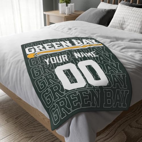 Image of ANTKING Green Bay Throw Blanket for Men Women Boy Custom Name and Number Gifts