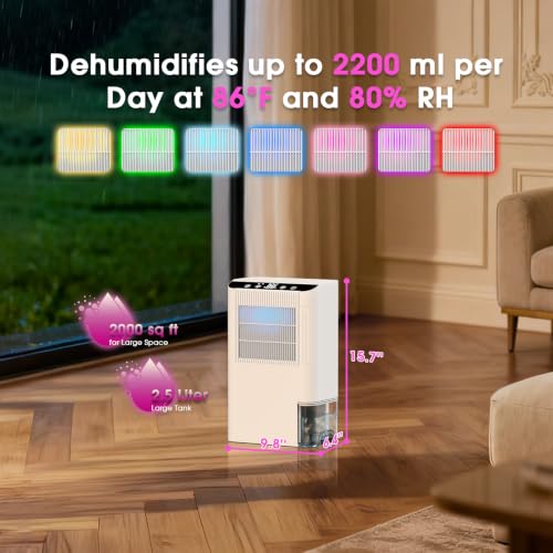 Image of Dehumidifiers for Home, 2000 Sq.Ft Small Dehumidifier with 3.3ft Drain Hose, 2.5L Tank, Timer Sleep Mode, Portable Dehumidifier for Basement, Bedroom, Bathroom (Pearl White)