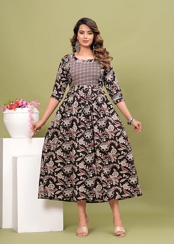 Image of Women's Feeding Kurta Cotton | Floral Anarkali Pregnancy Kurta with Nursing Zipper | Pre & Post Partum | Maternity Dresses | Mom to Be Gift