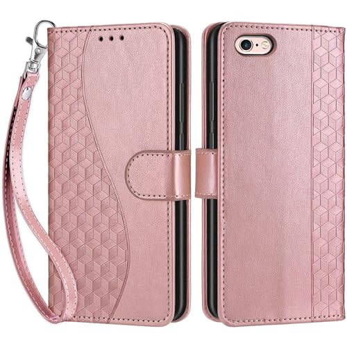 Funda para iPhone 6,Fundas iPhone 6s Libro con Tapa de Cuero Piel Billetera Cover con Kickstand, Hebilla Magnetica, Ranuras Tarjetas Carcasa para iPhone 6 / iPhone 6s (Oro Rosa)