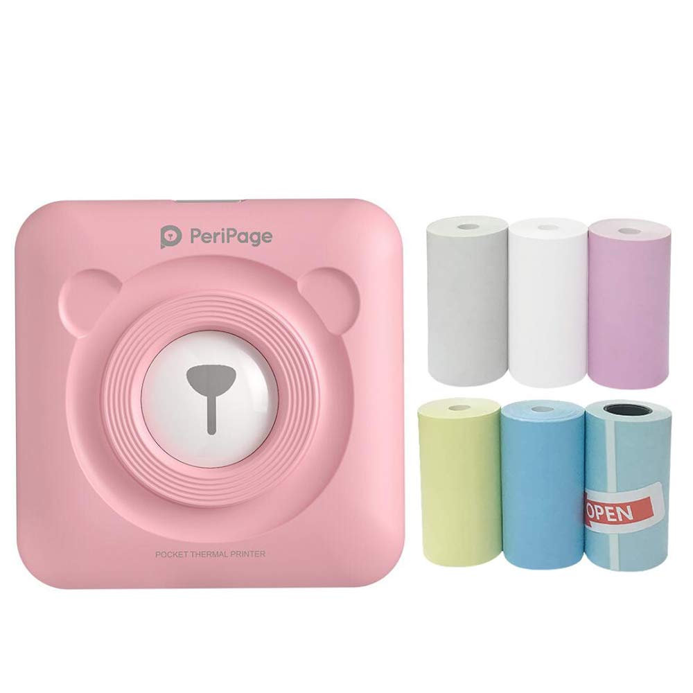 Portable Mini Printer, Mini Photo Printer with 6+1 Roller Record Paper, Image Photo Label Memo Recei