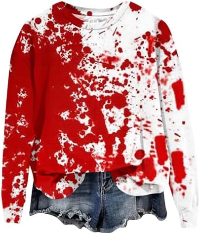 Halloween Sweatshirts For Women Fall Long Sleeve Pullover Tops Crew Neck Bloody Graphic Hoodies Winter Clothes