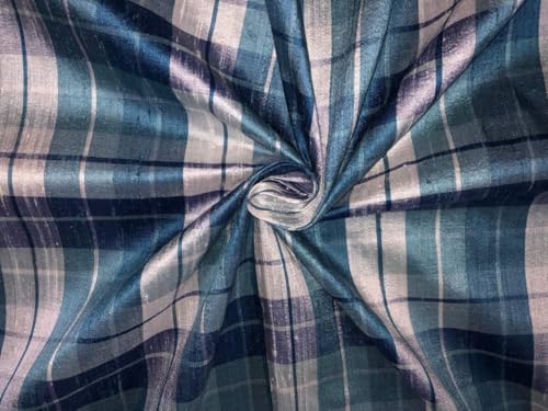 Tissu soie dupion à carreaux bleu blanc largeur 137 cm coupon pour couture ameublement