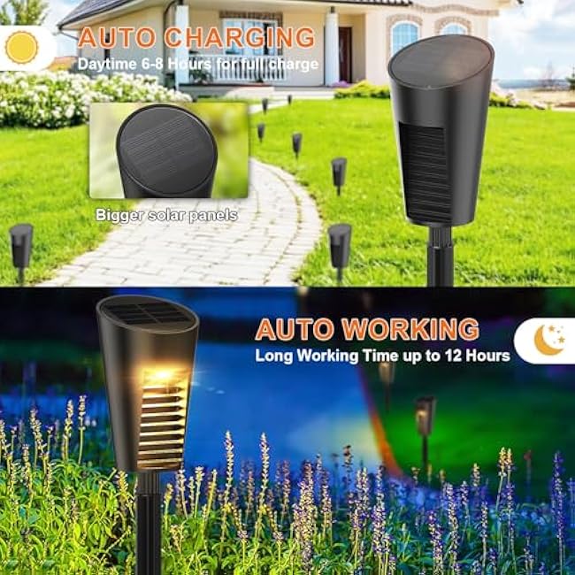 Solar Lights Outdoor Pathway 12 Pack, Solar Pathway Lights Outdoor Auto On/Off Waterproof Garden Landscape Lighting for Path, Yard, Walkway, Driveway, Lawn, Patio, Outside Decor, Warm White