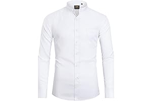 Mens Banded Collar Dress Shirts Long Sleeve Button Down Mandarin Collar Shirt...
