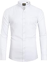 J.VER Men's Banded Collar Dress Shirt - Stretch Mandarin Collarless Long Sleeve Button Down with Pocket