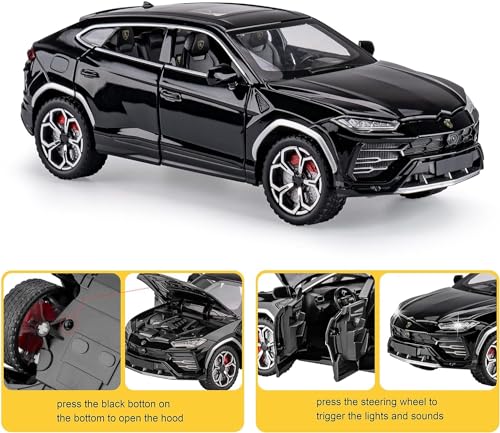 Image of Toy Cars for Boys Lambo Urus Car Toys for 3 4 5 6 7 8 Year Old Boy Metal Cars for Kids Diecast Model Cars with Light and Sound Birthday Gifts (Black)