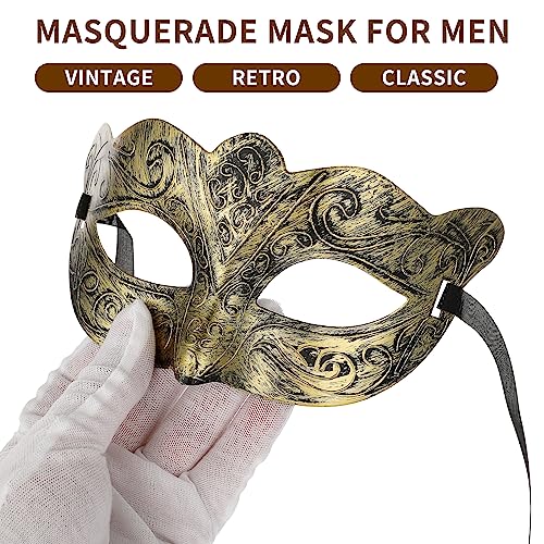 Sibba Gold Masquerade Ball Masks for Men Mardi Gras Mask Halloween Vintage Men's Masquerade Masks Fancy Dress Carnival Venetian Eye Mask for Adults Christmas Proms Party Festival Costume Accessories - Image 4