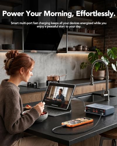 Image of 8-in-1 Charging Station for Multi Device,Fast Charger Retractable 65W Cable | 105W Retractable Charger,Retractable Charging Station for iPhone 17,Galaxy S26,Laptops,Tablet,Home Office,Desktop Accessories