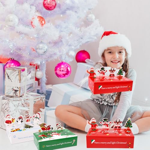 DIYASY 18 Pcs Christmas 3D Gift Boxes, Xmas Candy Treat Box Holiday Small Kraft Paper Cookie Boxes Santa Claus Snowman Elk Decorations Party Favors Supplies – Image 6