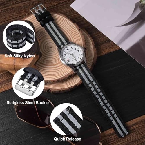 Image of WOCCI Double Holes Nylon Watch Bands, Silky Nylon Straps, Quick Release, Compatible Watch Lug Width 18mm 20mm 22mm