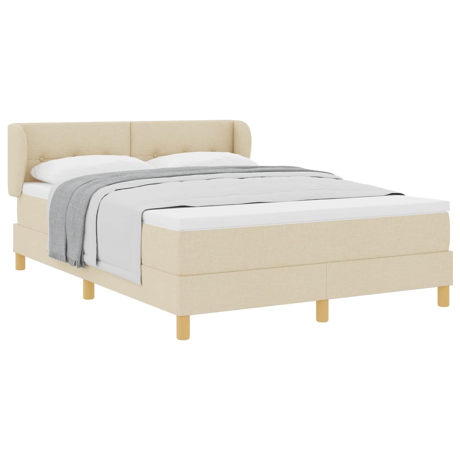 Cama con somier con colchón, color crema, 140 x 190 cm, funda de tela, cabecero ajustable, marco de madera estable, núcleo de muelles ensacados para parejas, dormitorio moderno